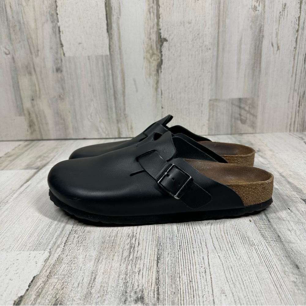 Birkenstock Boston Black Leather Slip On Clogs